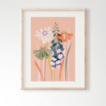 Load image into Gallery viewer, Foxgloves and Heleniums Coral and Peach Abstract Floral Art Print