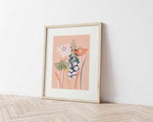 Load image into Gallery viewer, Foxgloves and Heleniums Coral and Peach Abstract Floral Art Print