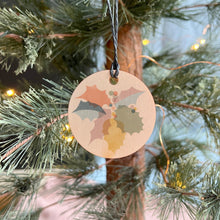 Load image into Gallery viewer, Decorative ornament with autumn leaf design hanging on a Christmas tree.