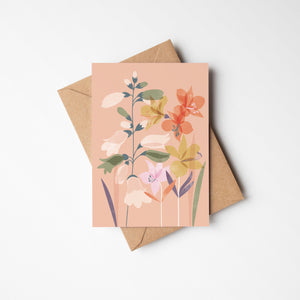 Coral Abstract Floral Art Greeting Card