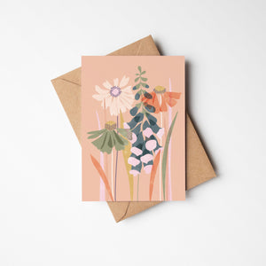 Foxgloves and Helenium Floral Abstract Art Greeting Card