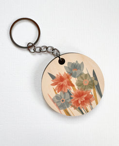 Dahlia and Anemone Wooden Keyring