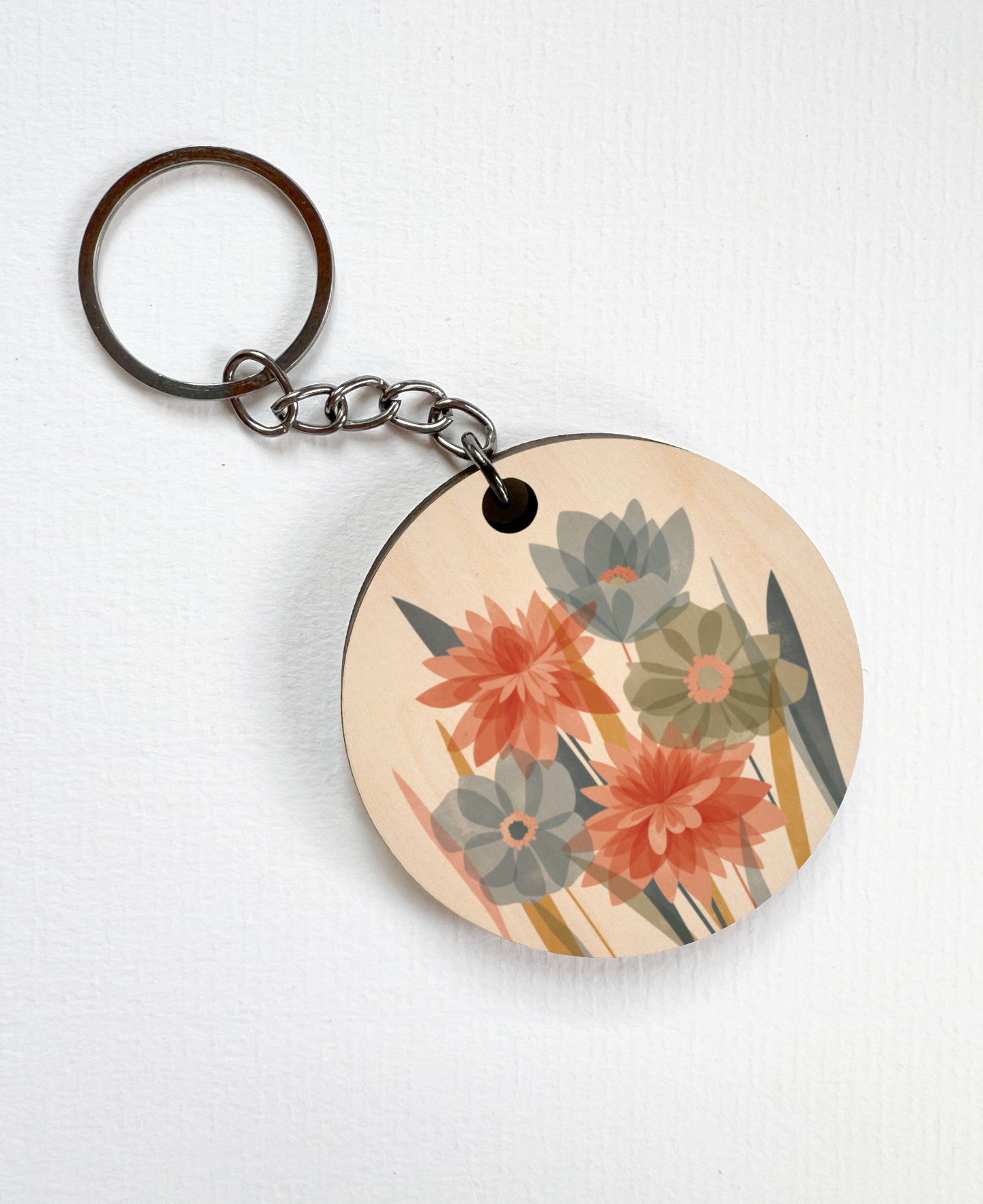 Dahlia and Anemone Wooden Keyring