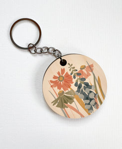 Cosmos and Foxgloves Wooden Keyring
