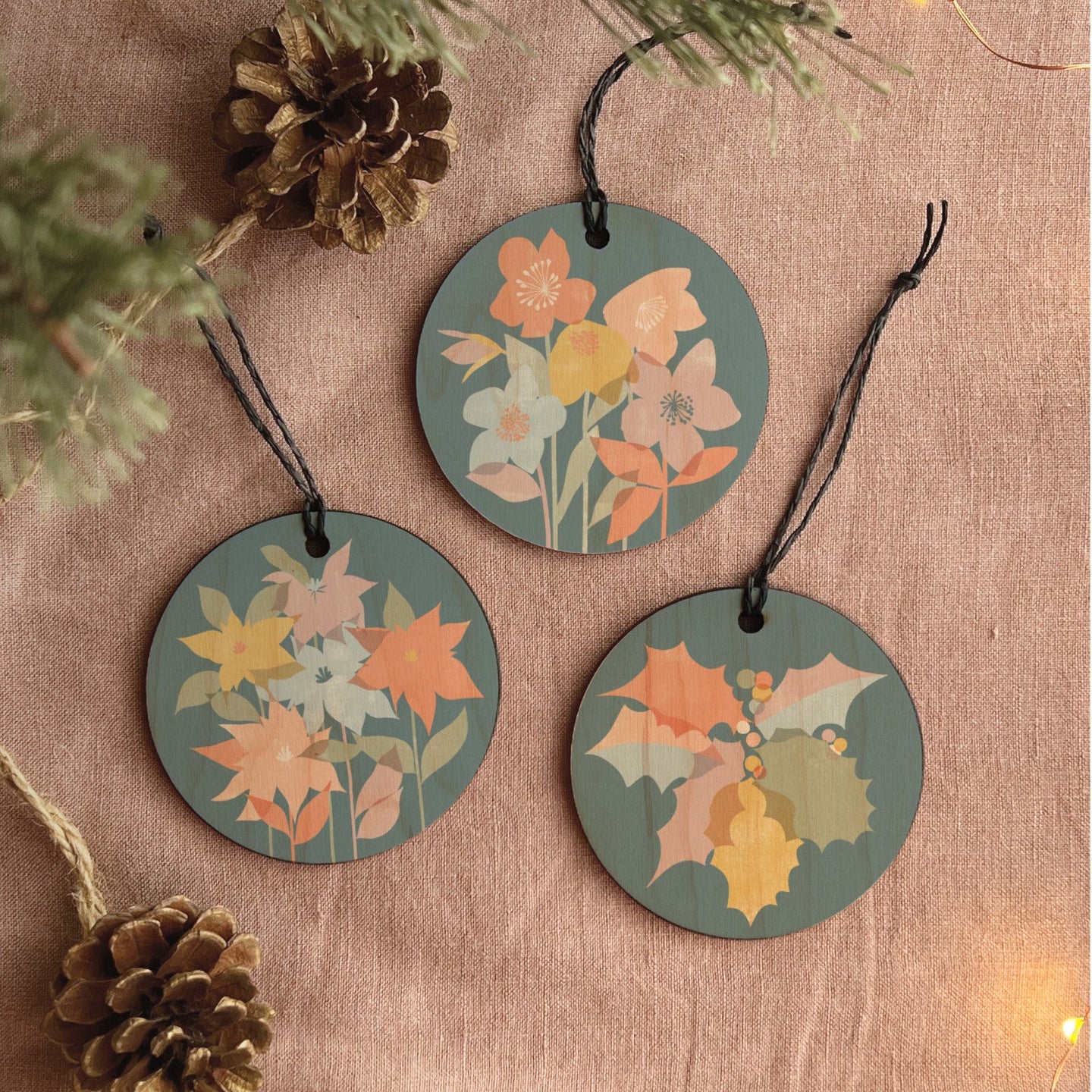 Set of 3 Wooden Hanging Decoration - Blue